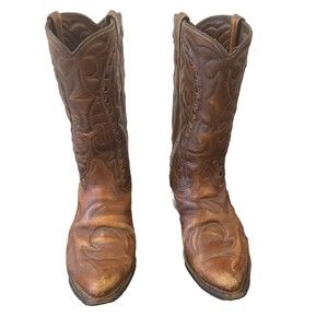VINTAGE DURANGO LARIAT COWBOY WESTERN BOOTS COLOR NATURAL LEATHER BROWN 10D EUC